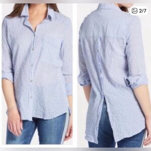 Free People Light Blue Striped Button-Down Shirt